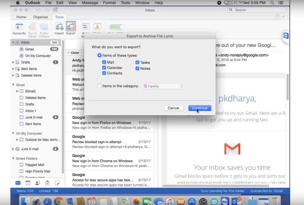 archive emails outlook 2016 for mac app